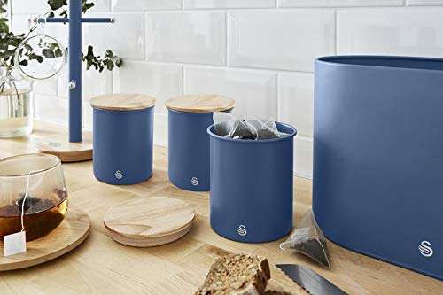 Swan SWKA17513BLUN Nordic Set of 3 Storage Canisters, Sugar, Tea, Coffee, Blue, One Size £17.74 @ Amazon