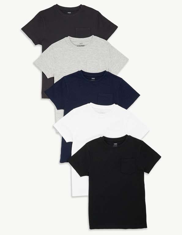 M&S Boy’s 5pk Cotton Rich Plain T-Shirts (6-16 Yrs) £11 + free click and collect @ Marks and Spencer