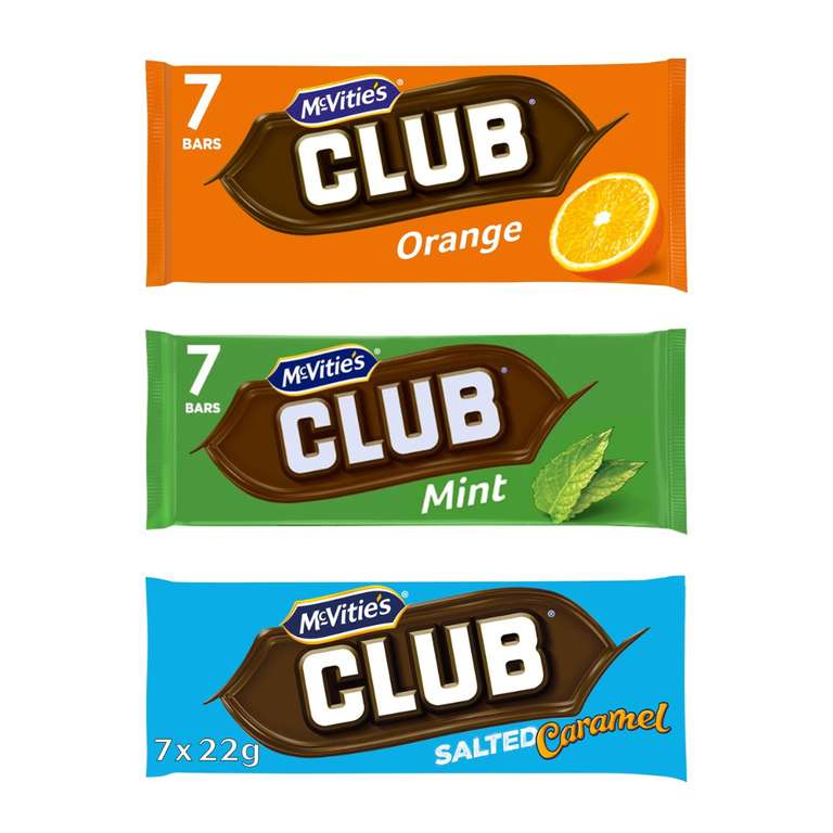 McVitie's Club Chocolate Biscuit Bars 7 Pack (Orange / Mint / Salted Caramel)