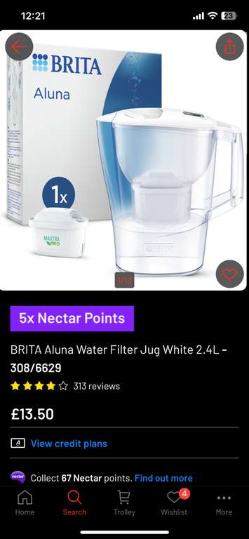 BRITA Aluna Water Filter Jug White 2.4L with 5x Nectar Points - Free C+C