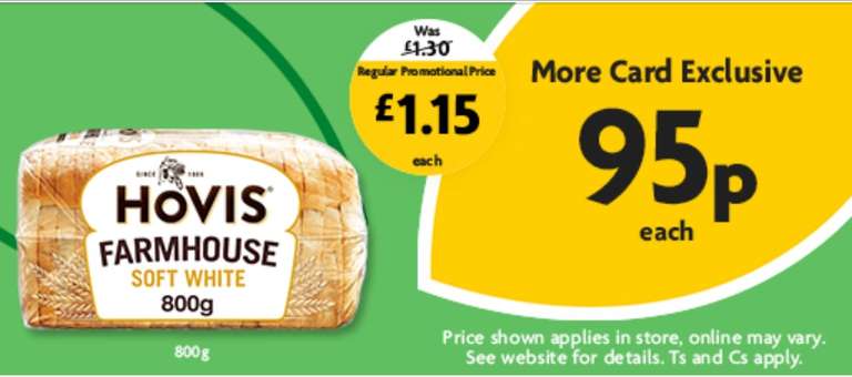 Hovis Farmhouse Soft White Bread 800g More Card Price