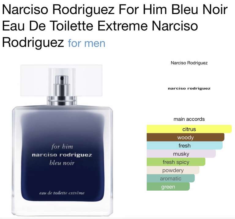 Narciso Rodriguez for him bleu noir Extreme EDT 100ml £41.82 Delivered with Code @ The Fragrance Shop