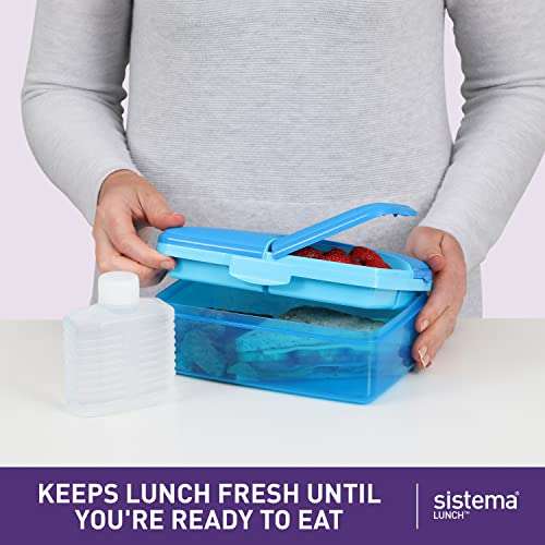 Sistema Lunch Slimline Quaddie Lunch Box with Water Bottle | 1.5 L Air-Tight and Stackable Food Storage Container | Blue