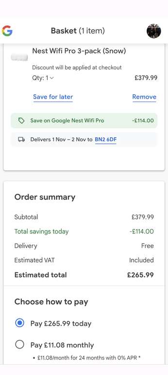 Save 30% when you upgrade to Nest Wi-Fi 6E (select accounts) - Google Nest Wi-Fi Pro triple pack £265.99 @ Google Store