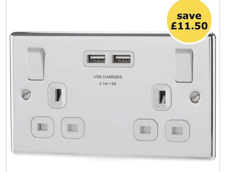 BG Double USB Socket Chrome 2.1A £9.50 Free Click & Collect @ Wilko