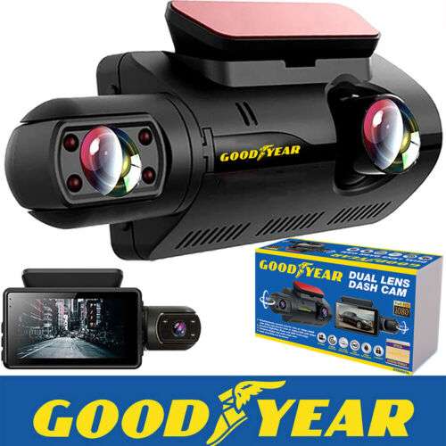 Goodyear Dual Lens Car Dash Cam with Front Rear Internal Camera HD Dashcam Sold By Think Price