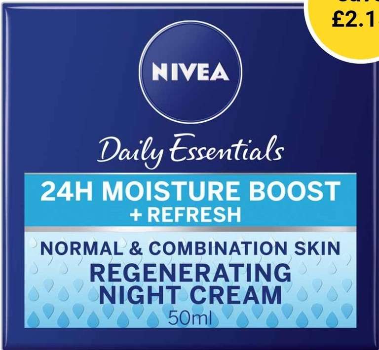 Nivea Moisturising Night Cream for Normal Skin/ Dry Sensitive Skin 50ml - £2.15 with Free Collection (limited locations) @ Wilko
