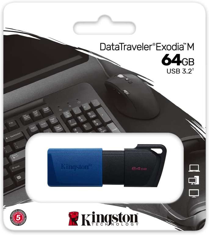 Kingston DataTraveler Exodia M DTXM/64GB USB 3.2 Gen 1 - with Moving Cap in Multiple Colours, Black £2.88 @ Ebuyer UK Limited / Amazon