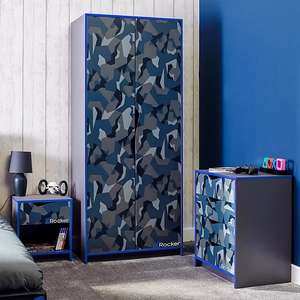 X Rocker Hideout 2 Door Wardrobe Gaming Camo Bedroom Furniture with Shelf - Blue