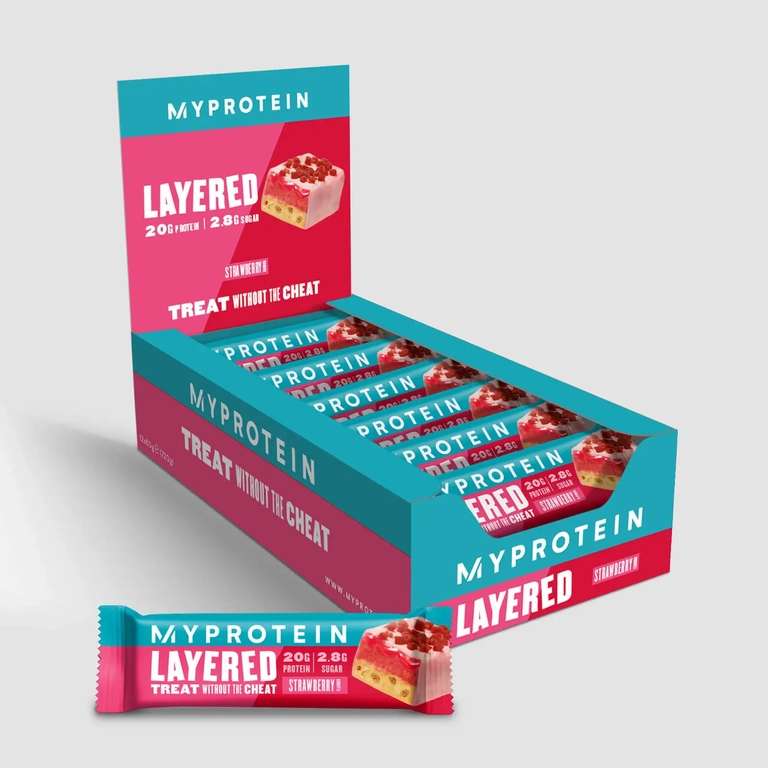 Myprotein Layered Protein Bar 12 Pack- Strawberry £7.81 + £3.99 delivery at Myprotein
