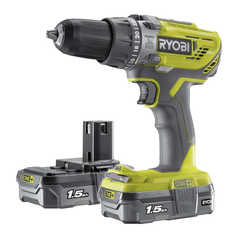 RYOBI 18 V ONE plus Cordless Combi Drill Starter Kit, With 2 x 1.5 Ah Batteries