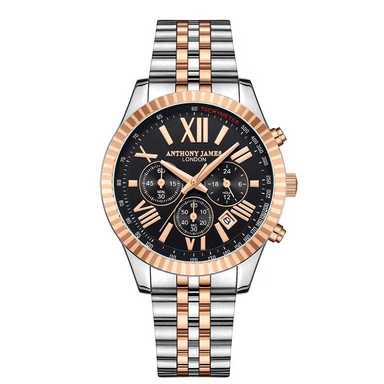 Anthony James Hand Assembled Limited Edition Chrono Watch Silver or Black - 5 Year Warranty - w/code
