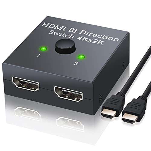 eSynic HDMI Bidirectional Switch 1 in 2 Out or 2 in 1 Out HDMI Splitter + Cable - £3.97 With Voucher @ eSynic UK / Amazon
