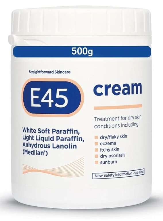 E45 Cream 500 g Tub – Moisturiser for Dry Skin and Sensitive Skin