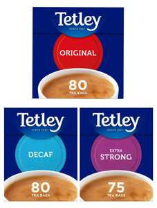 Tetley Everyday Tea Bags Original/Decaff Softpack x80 | Extra Strong x75 £2.75 Nectar Price (50p | 75p after £2 rebate With GreenJinn)