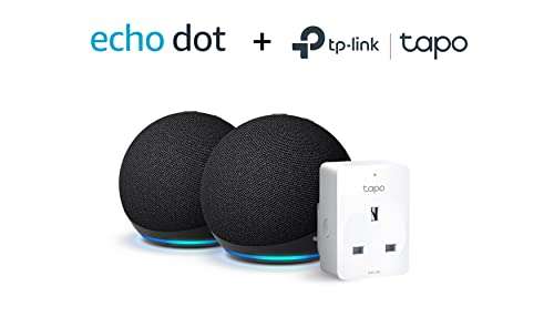 Echo Dot (5th generation, 2022 release), 2-pack + TP-Link Tapo P110 Smart Plug w/ Energy Monitoring - £49.99 (Prime Exclusive) @ Amazon