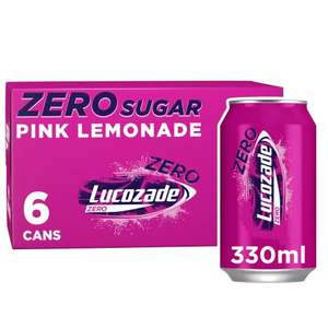 Lucozade Zero Fizzy Drink, Pink Lemonade Flavour, Sugar Free, Low Calorie, 6 Pack, 330ml Cans