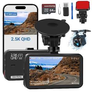 Dash Cam Front and Rear, Dashcam WiFi/APP Control - W/ 64GB Card, 2.5K W/ Voucher Sold by ssontong dash cam / FBA