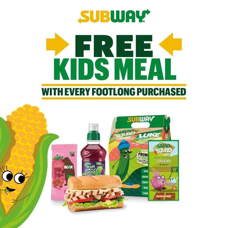 Free Kids Pack (4" Sub + Snack + Drink) when ordering a Footlong