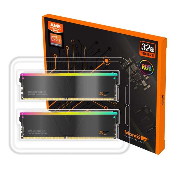 V-Color Manta XSky RGB EXPO 32GB (2x16GB) DDR5 C28 6000MHz Dual Channel RAM Kit - Black - With Code