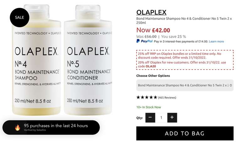 OLAPLEX Bond Maintenance Shampoo No 4 & Conditioner No 5 Twin 2 x 250ml, now £33.60 with Code Delivered @ Just My Look