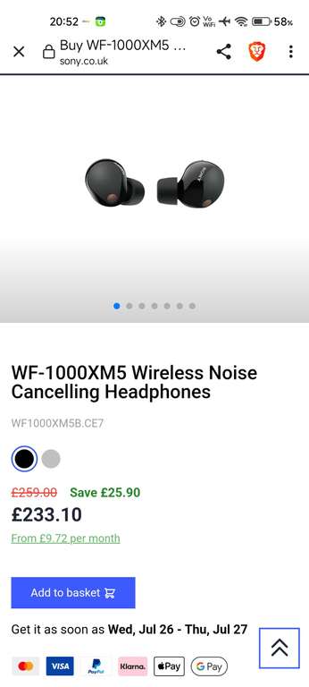 Sony WF-1000XM5 Wireless Noise Cancelling Earphones via UNIDAYS Portal