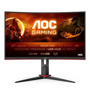 AOC Gaming C27G2ZU - 27 Inch FHD Curved Monitor,240Hz, 0.5ms, VA, AMD FreeSync Premium, Height Adjust, £165 at Amazon