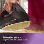 Philips Azur Steam Iron - 2600W, 50g/min Steam, 250g Steam Boost, SteamGlide Advanced Soleplate, Black