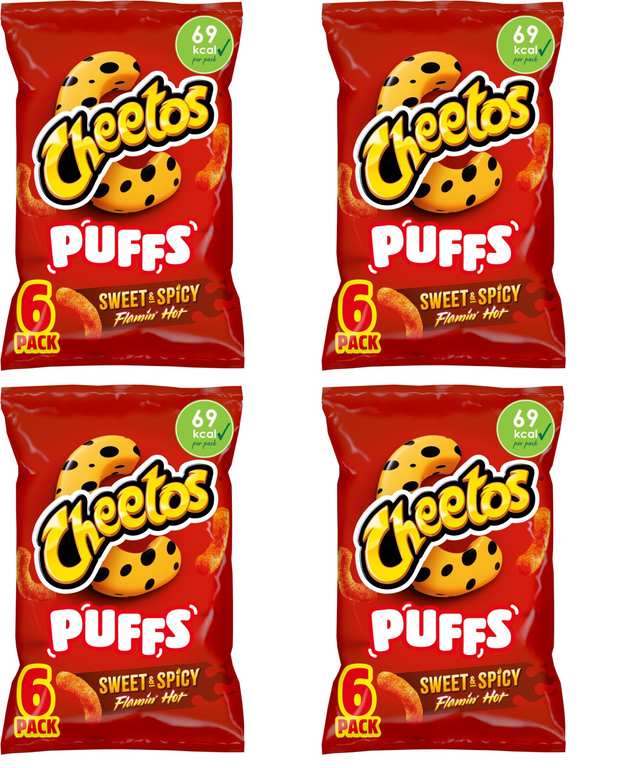 Cheetos Puffs Sweet and Spicy Flamin Hot Multipack Crisps 6x13g (Pack of 4) - S&S £3.81