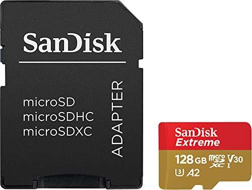 128GB - SanDisk Extreme microSDXC card + SD adapter A2 U3 V30 UHS-I , Up to 190/90MB/s R/W - £13.98 @ Amazon
