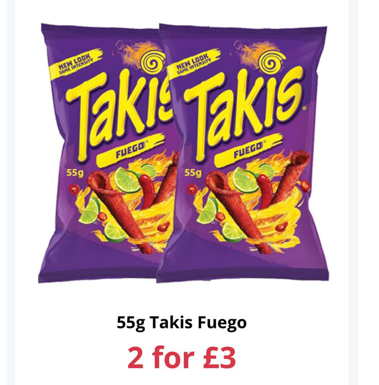 Takis Fuego Crisps 55g 2 for £3 in Farmfoods