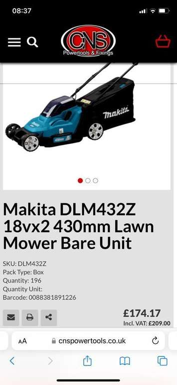 Makita DLM432Z 18vx2 430mm Lawnmower - £209 @ CNS Powertools