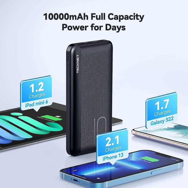 TechNet Portable Charger, 10000mAh 22.5W PD3.0 & QC4.0 Power Bank with USB C Input/Output, High-speed Battery Pack - TechTrack(EU) FBA