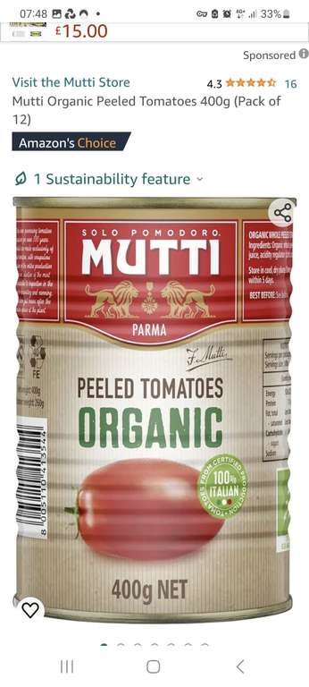 Mutti organic whole peeled tomatoes Pack of 12 with voucher