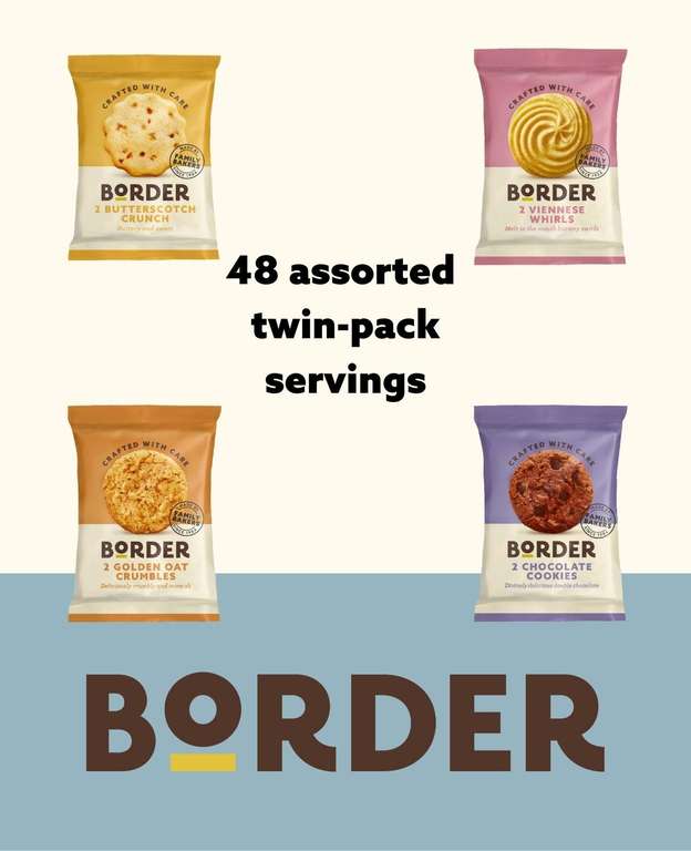 Border Multipack Biscuits case - Individually Wrapped - Biscuits, chocolate cookies, viennese whirl - box of 48 Twin Packs
