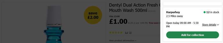 Dentyl Dual Action Smooth Mint Mouthwash 500ml OR Dentyl Dual Action Fresh Clove Mouth Wash 500ml - £1 + Free Click & Collect @ Wilko
