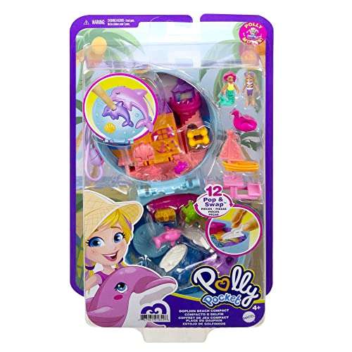 Polly Pocket Dolphin Beach Compact, Beach-Adventure Theme with Micro Polly & Mermaid Doll, 5 Reveals & 12 Accessories £4.50 @ Amazon