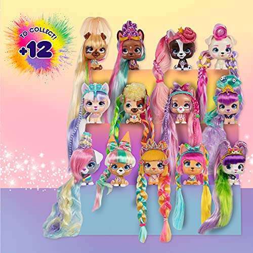 VIP PETS Color Boost | Surprise collectible puppy doll with long hair to style (30cm) + Accesories & Chalk hair dye