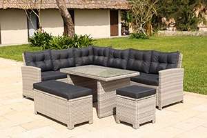 Backyard Furniture Barcelona Luxury 10 Seater Casual Dining Rattan Garden Set with Cushions + cover, Grey, 191 x 177 x 87 cm £479 @ Amazon