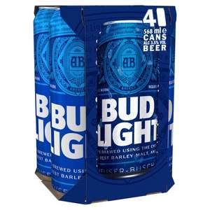 Bud Light Beer, 4 X 568Ml - £4 Clubcard Price @ Tesco
