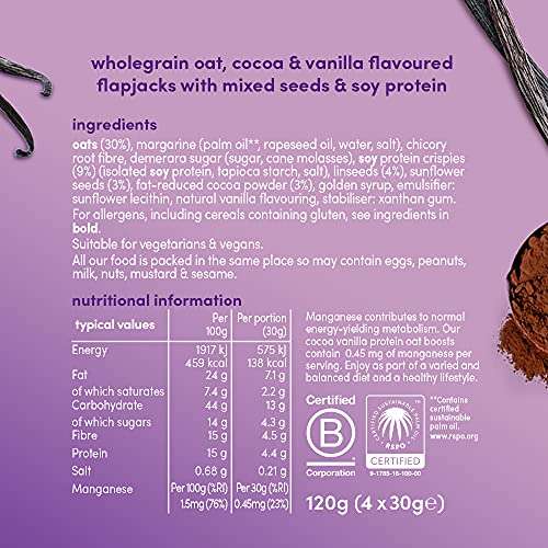Graze Cocoa Vanilla Protein Oat Boost Bars - High in Fibre (15 x 30g Snacks) £5.63 @ Amazon