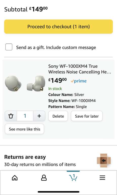 Sony WF-1000XM4 True Wireless Noise Cancelling Headphones £149 at Amazon