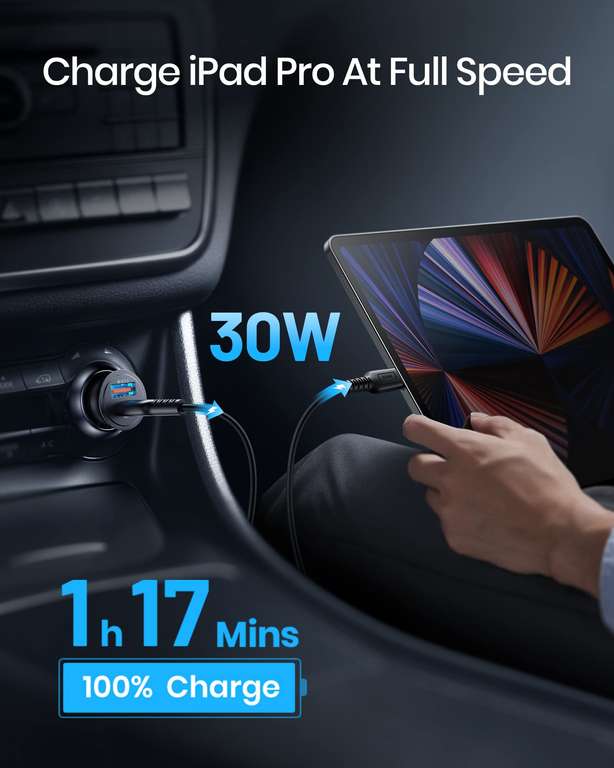 INIU Car Charger, USB C Car Charger Total 60W [USB C 30W+USB A 30W] PD3.0 5A Fast Charge - with Applied Voucher