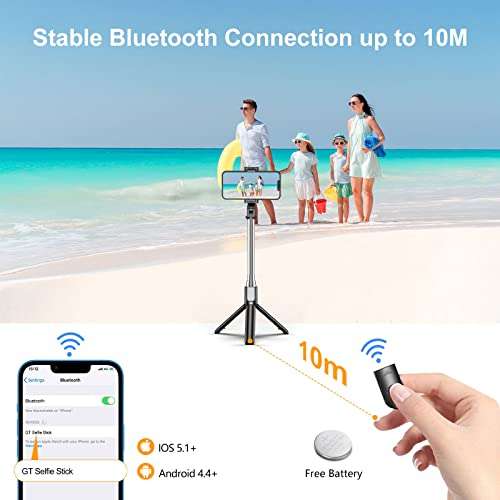 Gritin Selfie Stick, 3 in 1 Bluetooth Selfie Stick Tripod, Extendable with Remote £8.55 @ Dispatches from Amazon Sold by Youjilan Store