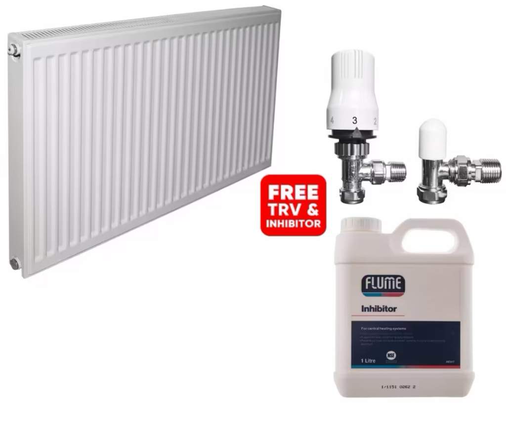 Kudox Premium Type 11 Steel Panel Radiator 600 x 400mm, 15 Year Guarantee + Free TRV & Lockshield and 1L Flume System Inhibitor - Free C&C