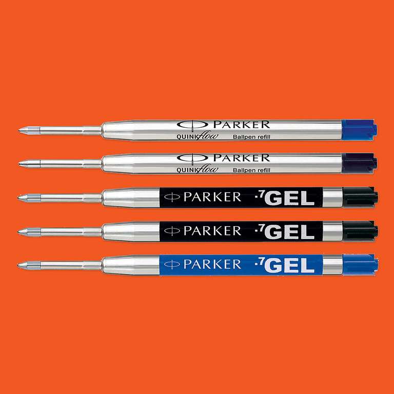 Parker Jotter Originals Ballpoint Pen, Classic Black Finish, Medium Point, 2 Ballpoint & 3 Gel Refills, Blue & Black Ink