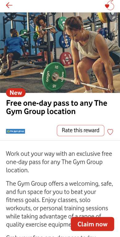 Free one‑day pass to any The Gym Group location via Vodafone VeryMe