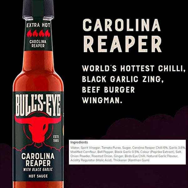 Bull's Eye Carolina Reaper Chilli w/ Black Garlic Hot Sauce 135ml - £0.01 (BBE May 23) £20 min spend @ Discount Dragon