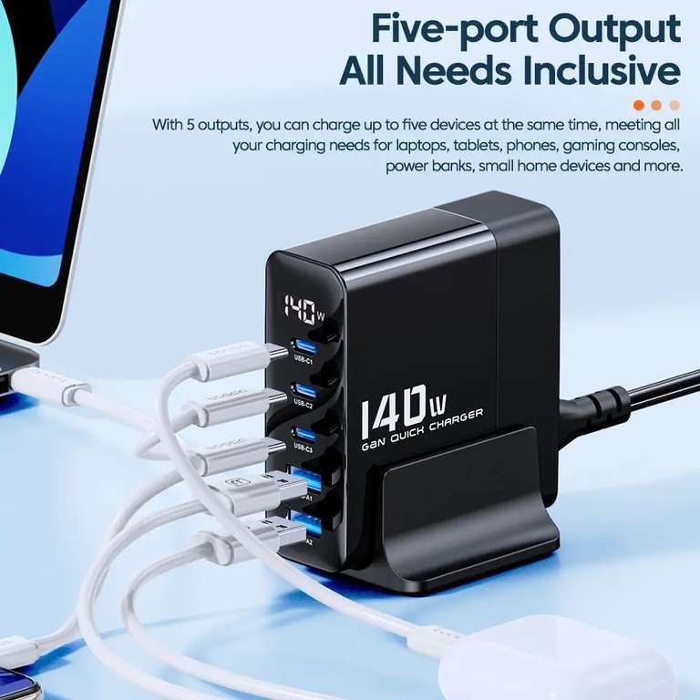 Toocki 140W GaN Fast Charger with 1m 100W USB C cable for new/returning buyers(£23.59 existing, using code) @ Factory Direct Collected Store