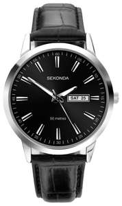 Sekonda Mens Classic Stainless Steel Black Dial Leather Strap Watch - £17.99 Free Collection @ Argos